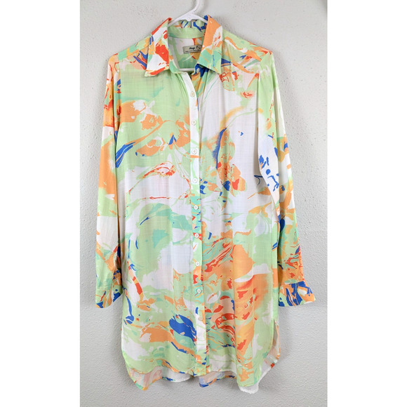 Maaji sz M Comet Mandy Swimsuit Cover Up tunic shirt colorful buttons ls 1172 - Picture 1 of 6